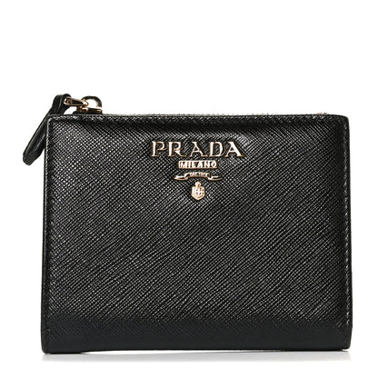 Prada Saffiano Zip Top Compact Wallet Black 1 of 12