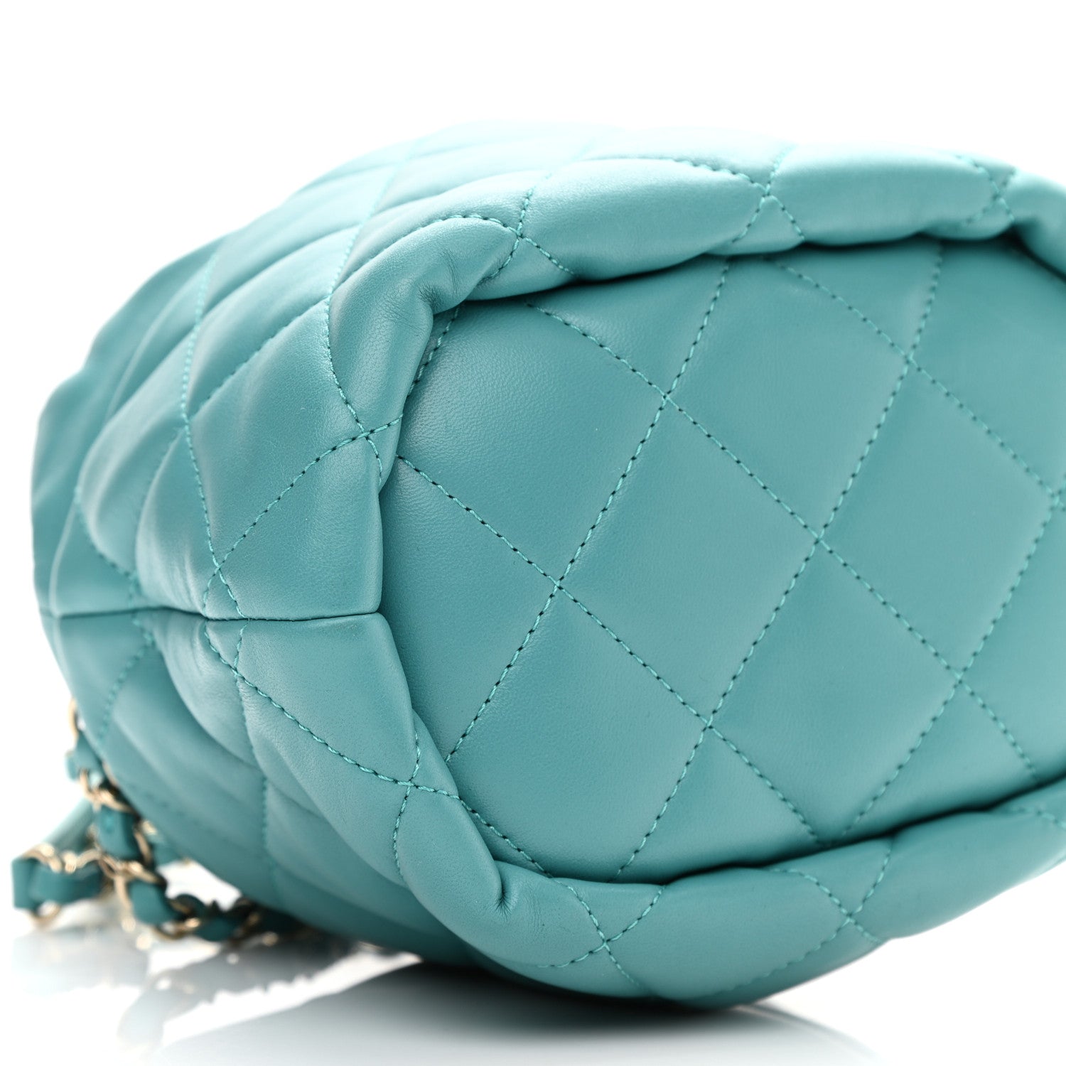 Chanel Lambskin Quilted Mini Pearl CC Drawstring Bucket Bag Blue 9 of 10