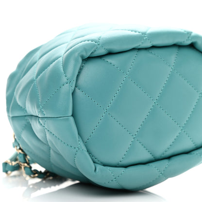 Chanel Lambskin Quilted Mini Pearl CC Drawstring Bucket Bag Blue 9 of 10