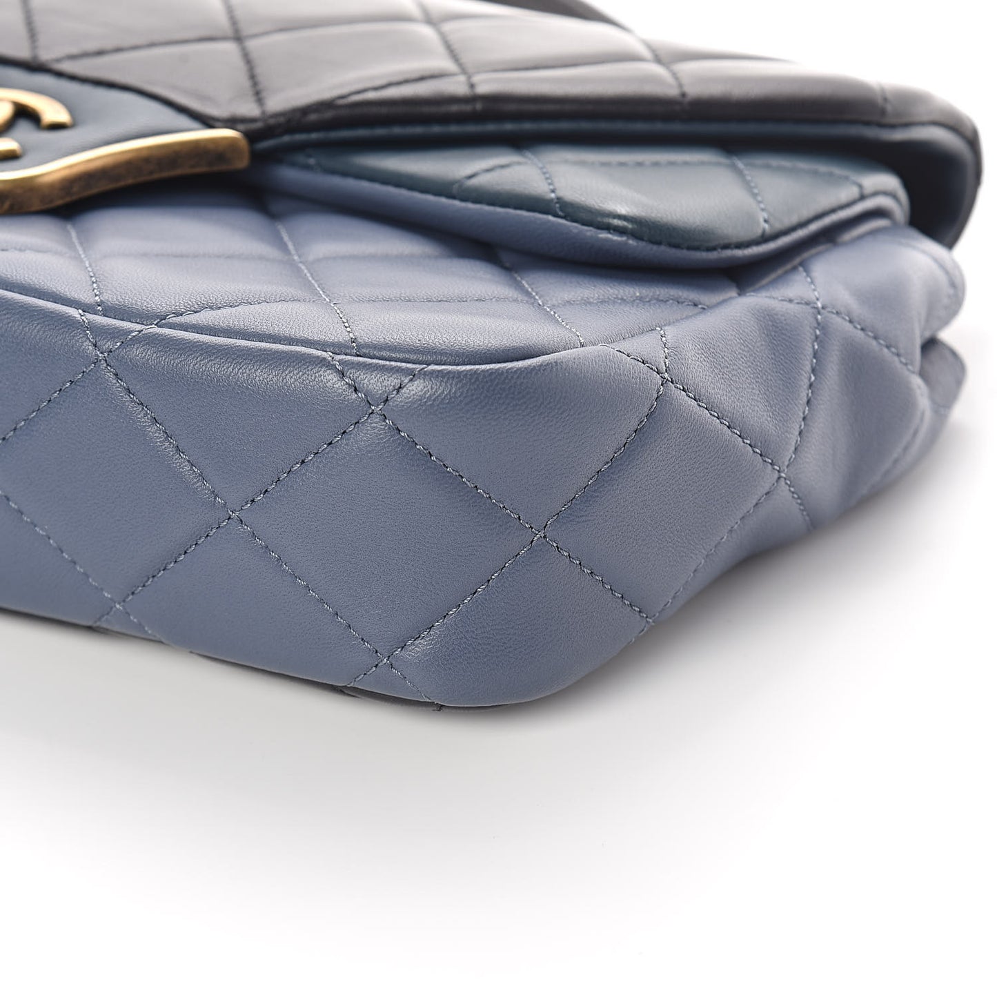 Lambskin Quilted Tri-Color Double Flap Blue Black Navy Blue