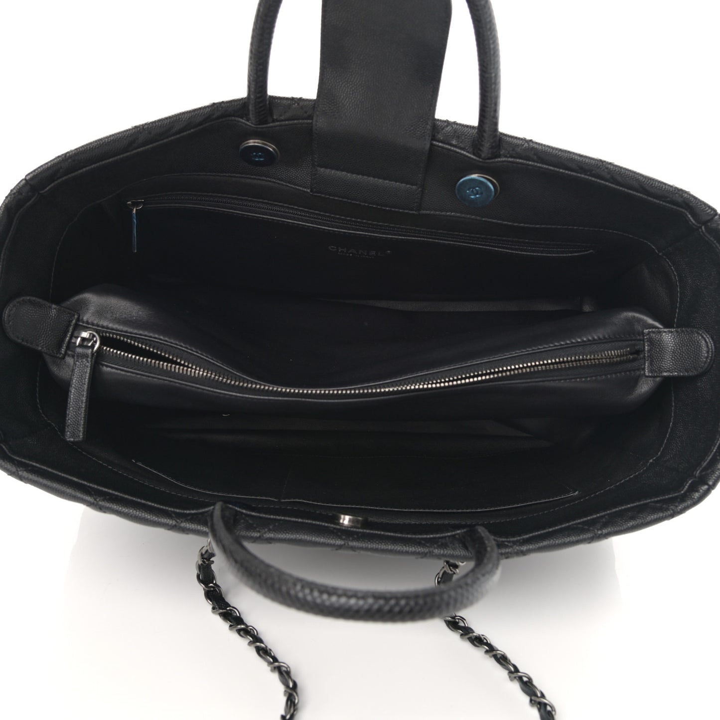 Caviar Lizard Quilted Large Coco Handle Shopping Tote Black