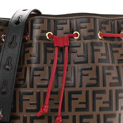 Fendi Vitello Grace F is Fendi Bi-Color FF 1974 Embossed Grande Mon Tresor Bucket Bag Maya Black Fragola 11 of 16