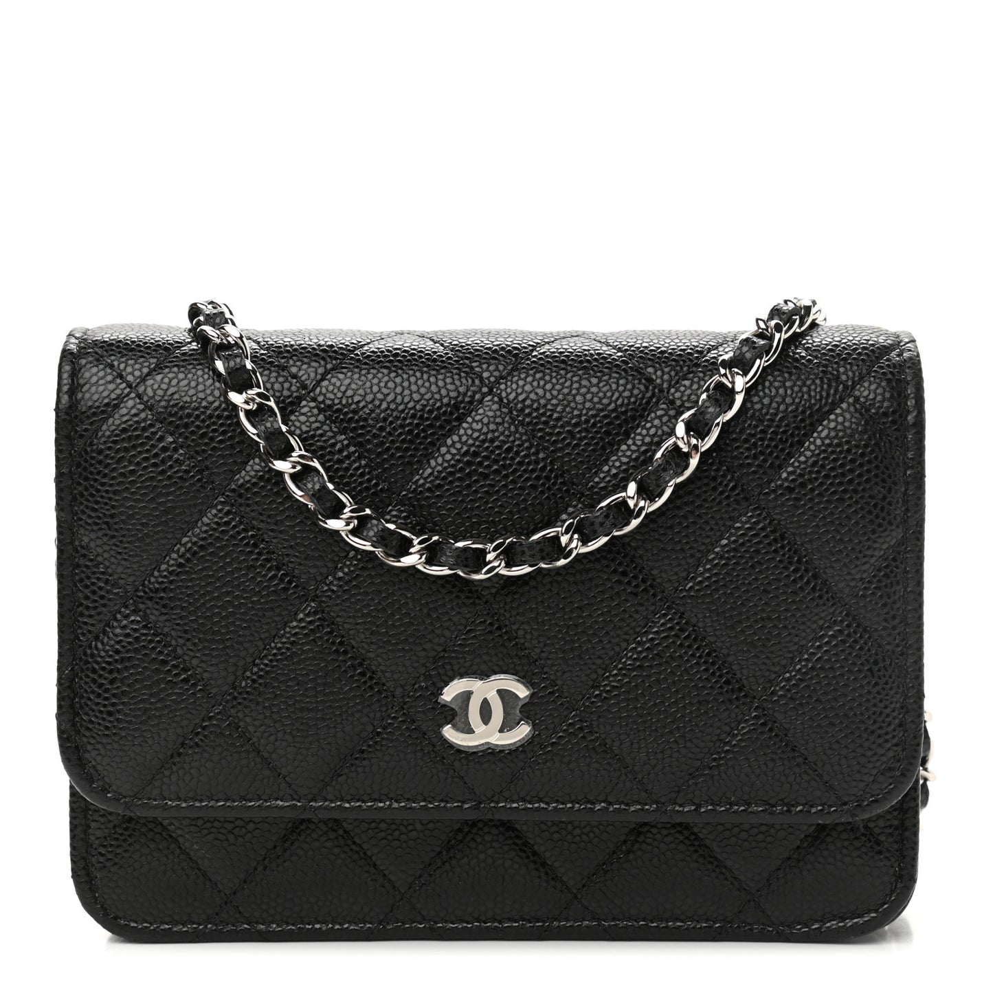 Caviar Quilted Mini Wallet On Chain WOC Black