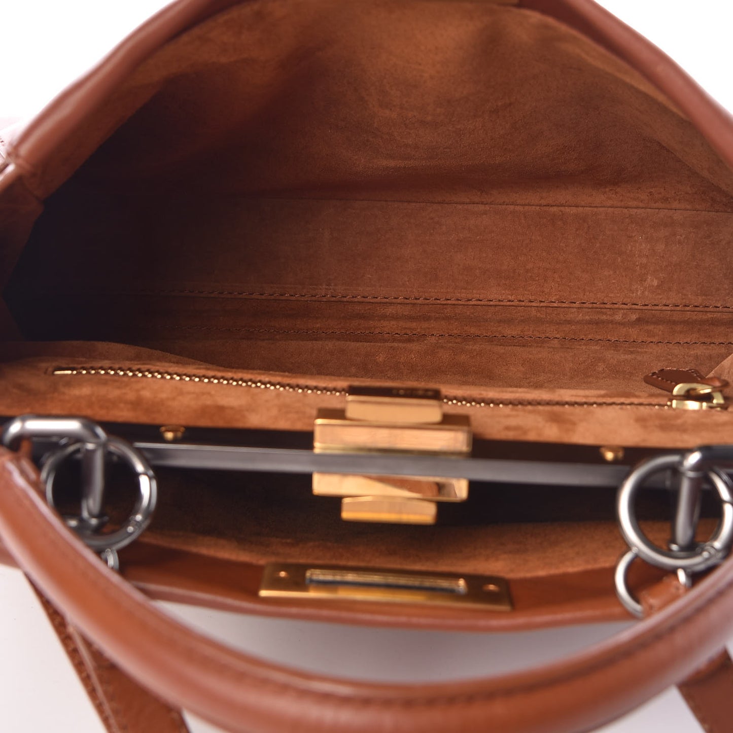Vitello Suede Medium Peekaboo Iconic Satchel Cuoio Rame Moro