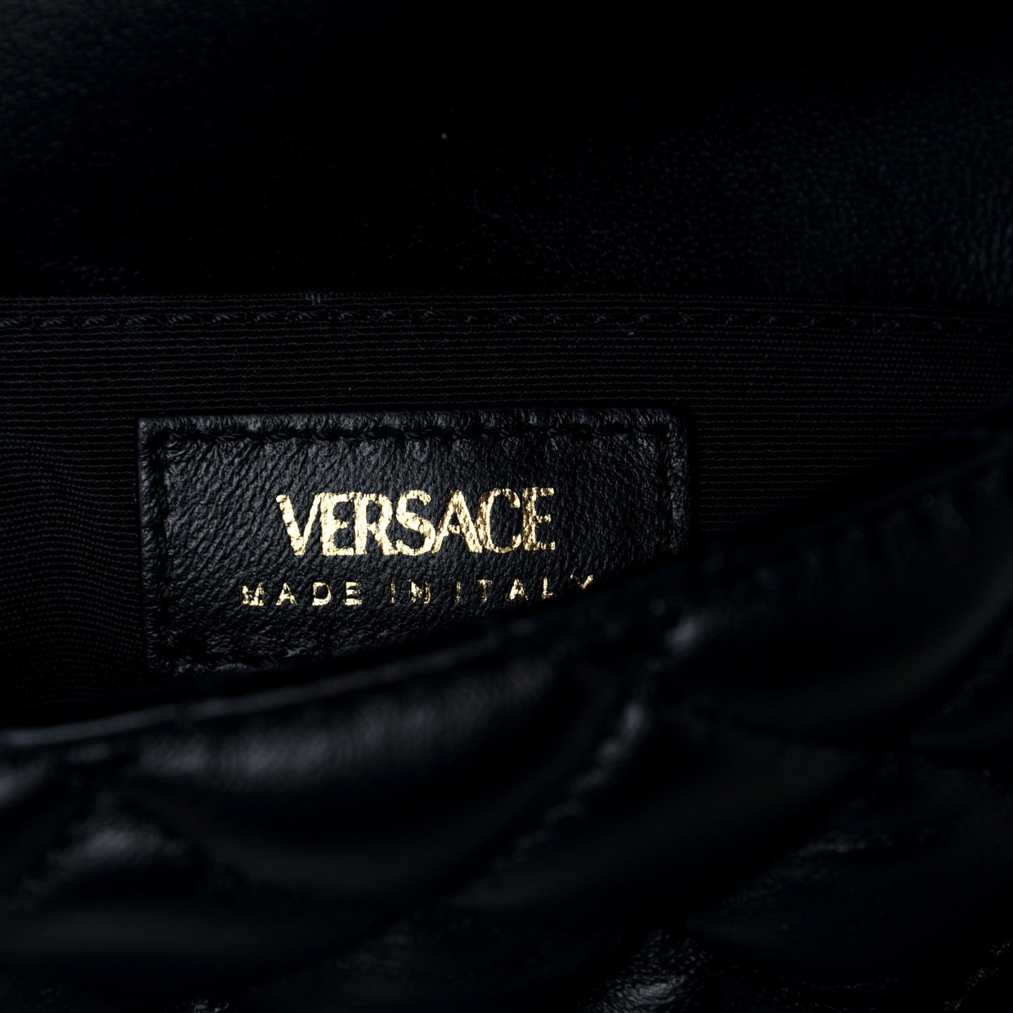 Nappa Quilted Small Medusa Chain Crossbody Black