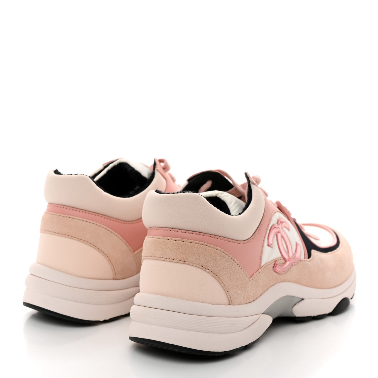 Chanel Nylon Lambskin Suede Calfskin CC Sneakers 38 Pink White Black 4 of 9