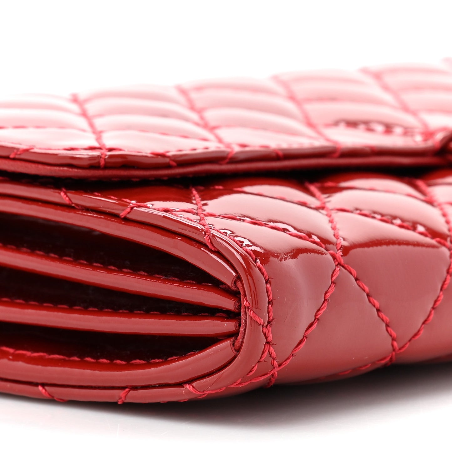 Patent Calfskin Quilted Brilliant East West Flap Clutch Red