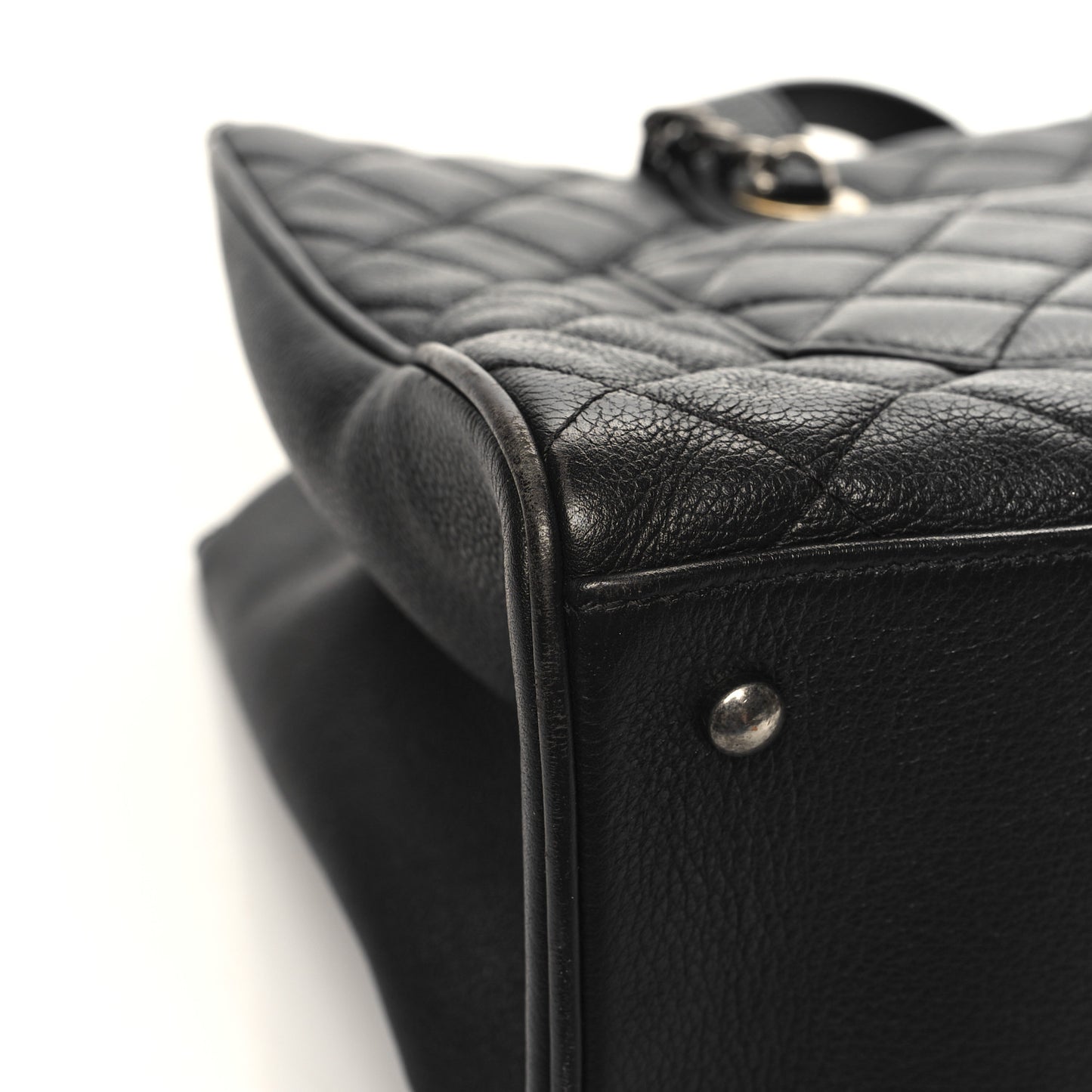 Metallic Grained Calfskin Quilted Large Casual Pocket Tote Black