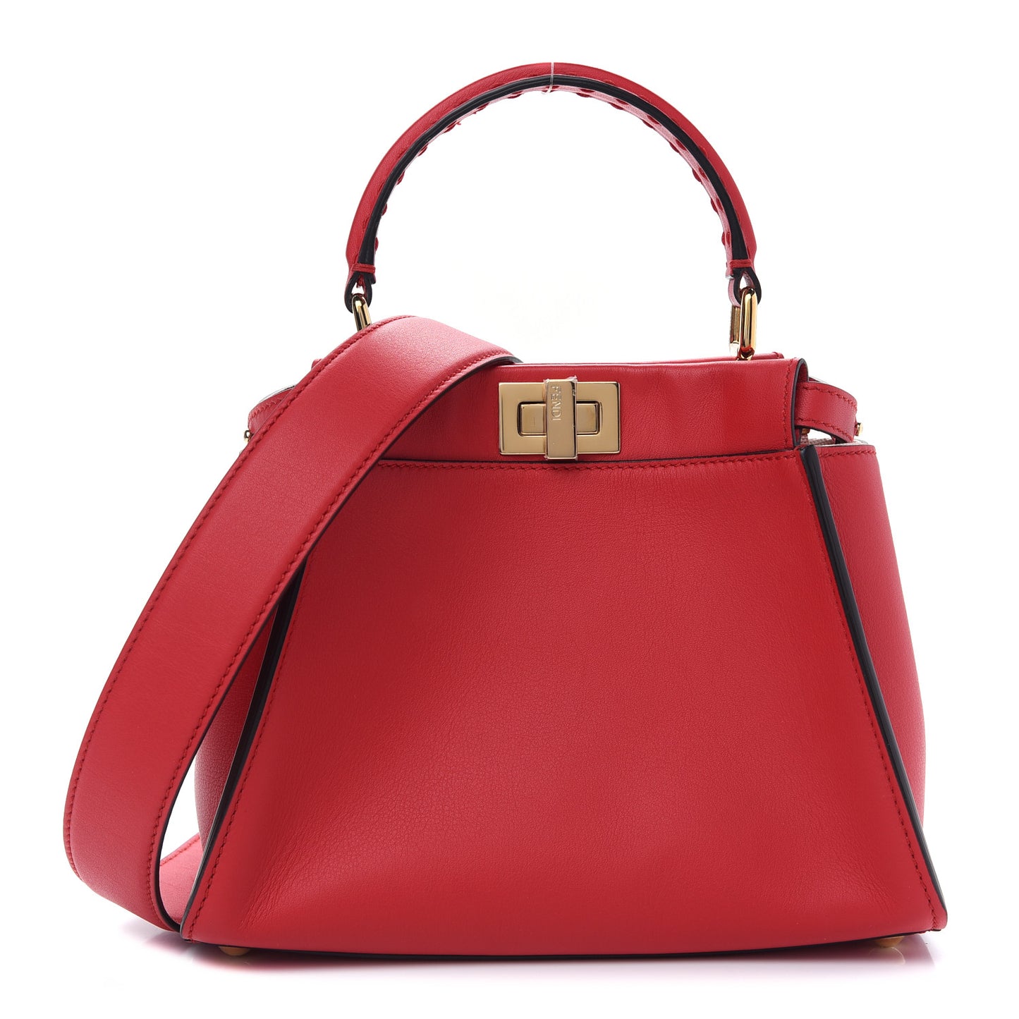 Vitello Seta Canvas FF Embroidered Mini Peekaboo Iconic Satchel Rosso Cardinale Multicolor
