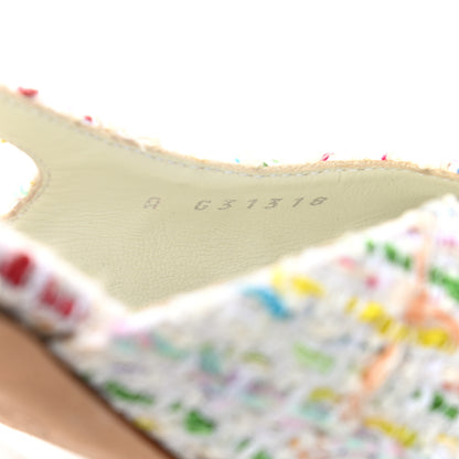 Chanel Tweed Lambskin Cap Toe CC Slingback Pumps 38 White Multicolor 9 of 9