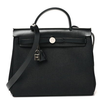 Hermes Military Toile Vache Hunter Herbag Zip Retourne 31 PM Black 1 of 11