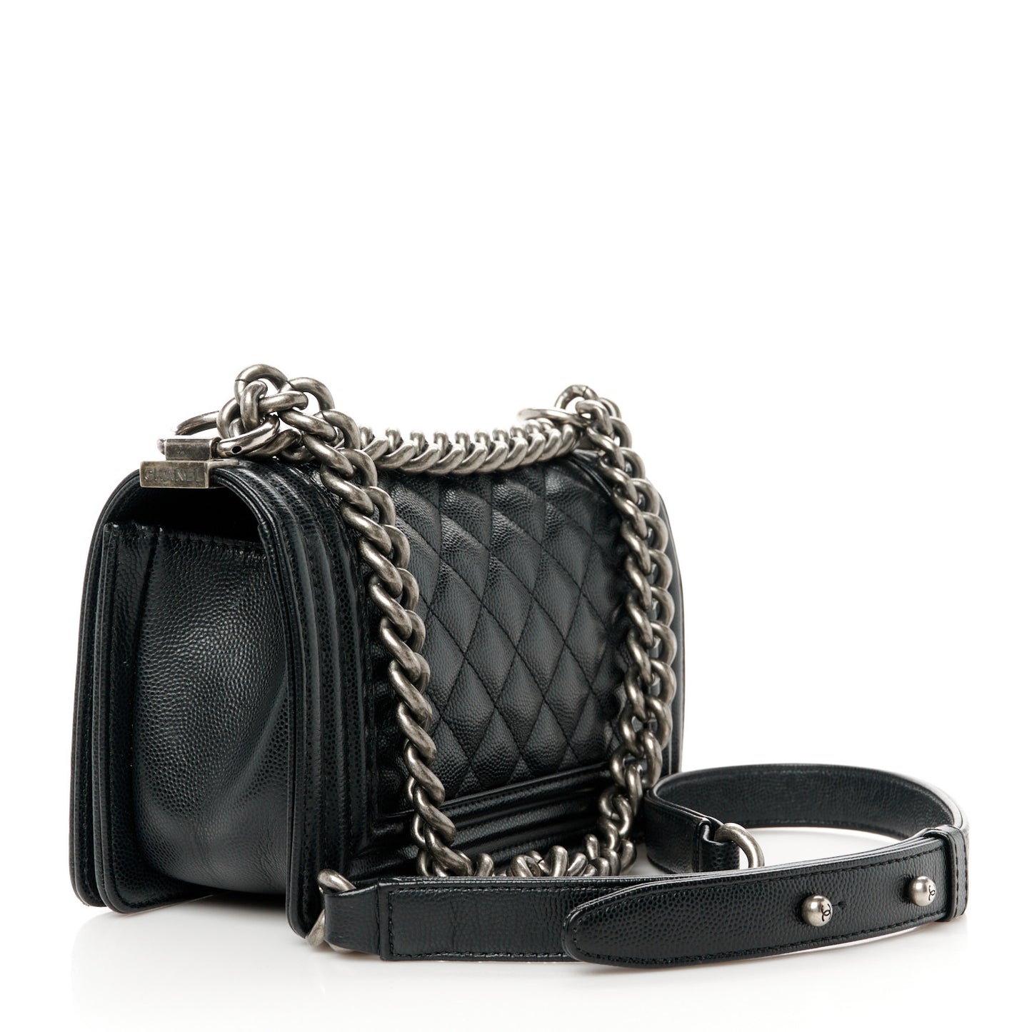 Caviar Quilted Small Boy Flap Black