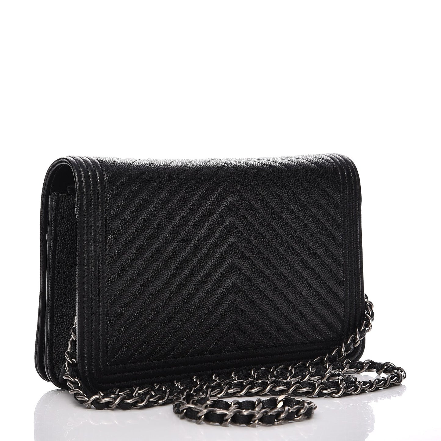 Caviar Chevron Quilted Boy Wallet on Chain WOC Black