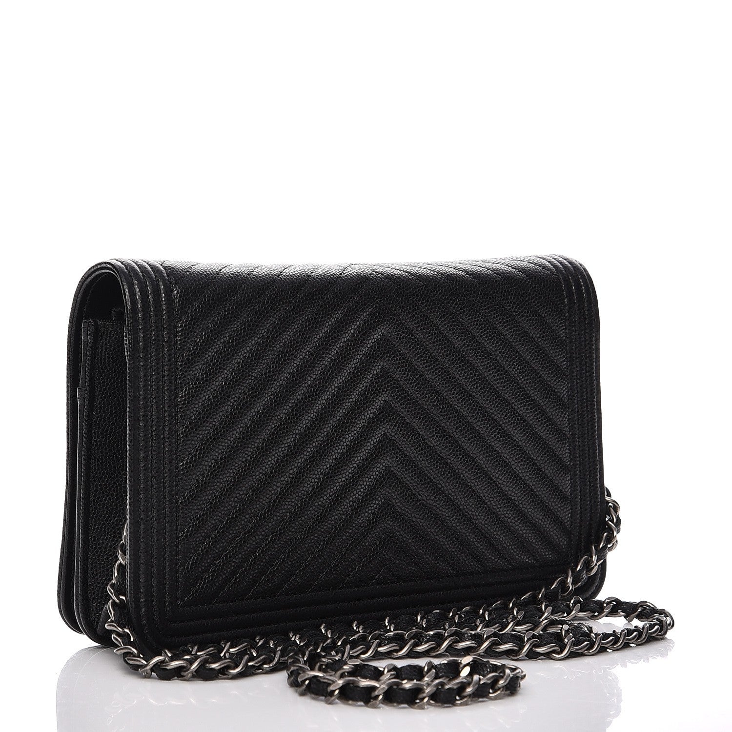 Chanel Caviar Chevron Quilted Boy Wallet on Chain WOC Black 3 of 9