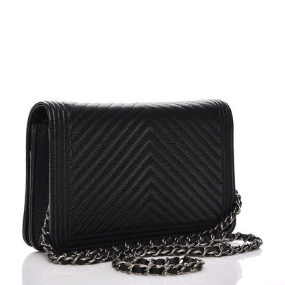 Chanel Caviar Chevron Quilted Boy Wallet on Chain WOC Black 3 of 9