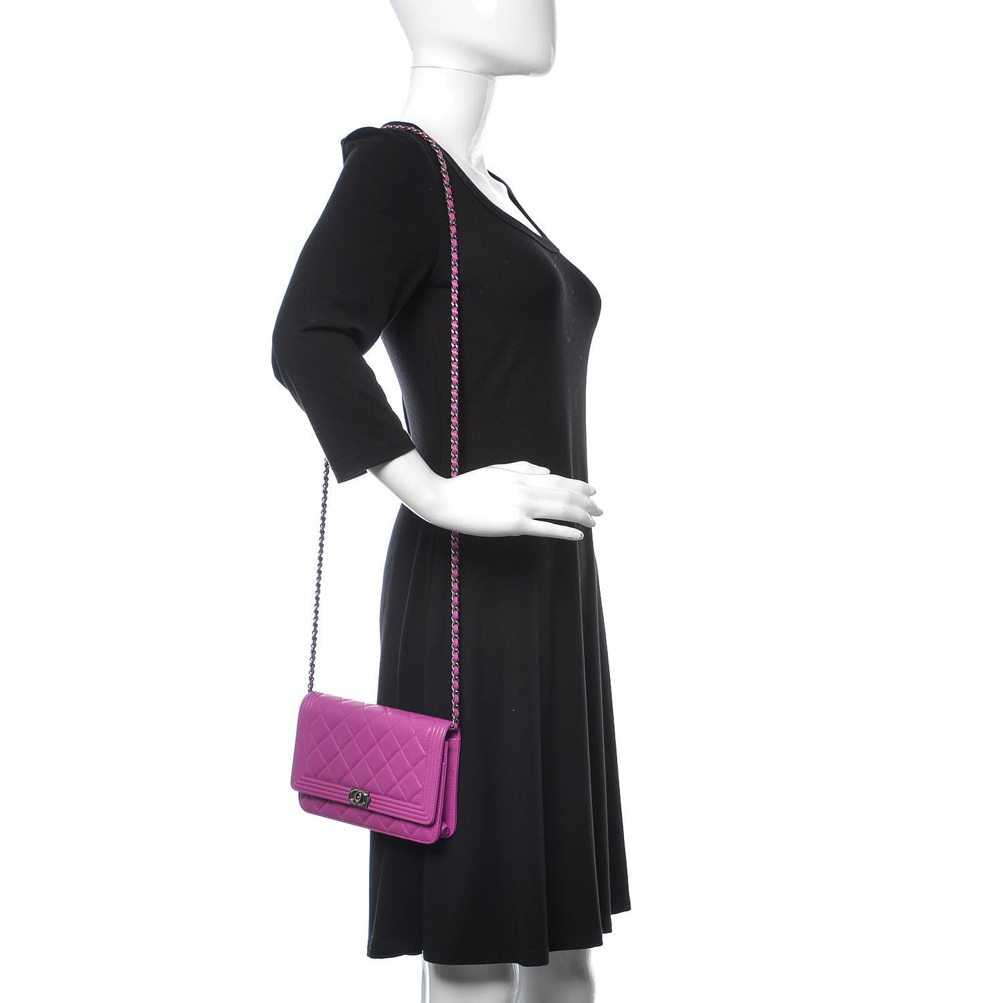 Lambskin Quilted Boy Wallet On Chain WOC Dark Pink