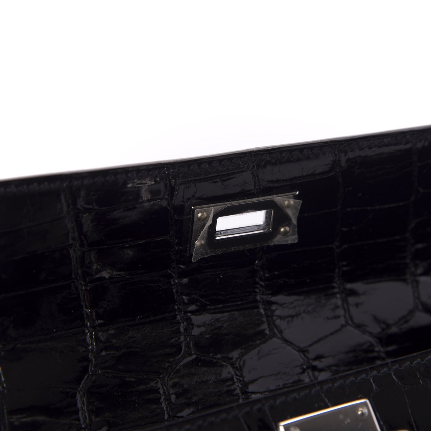 Shiny Porosus Crocodile Kelly Cut Pochette Black