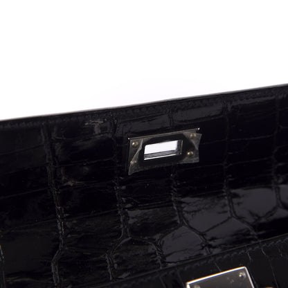 Hermes Shiny Porosus Crocodile Kelly Cut Pochette Black 9 of 11