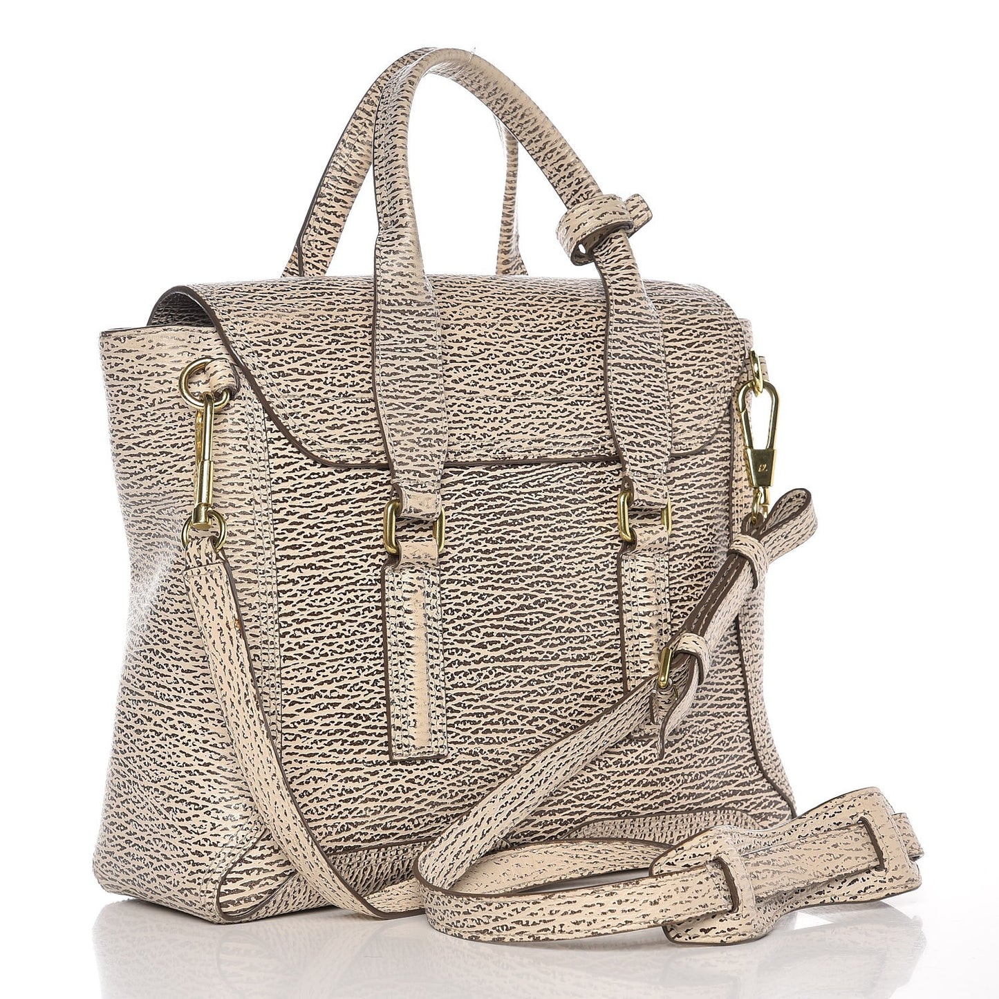 3.1 Textured Calfskin Large Pashli Satchel Tote Bag Brown Beige