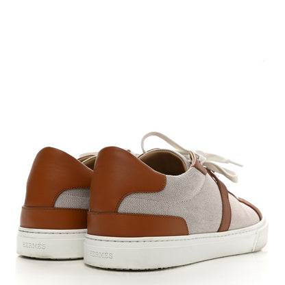 Hermes Calfskin Canvas Day Sneakers 45 Gold White 4 of 9