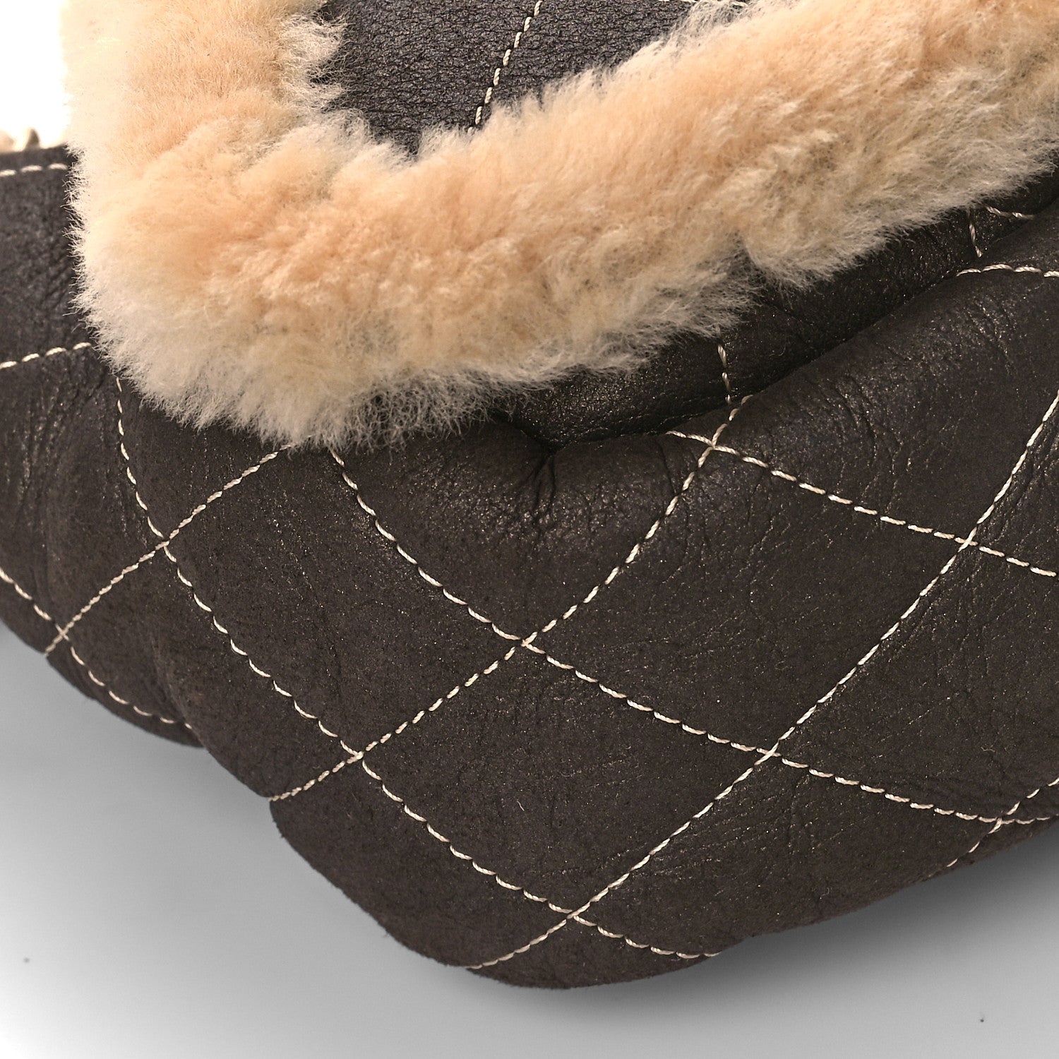 Chanel Shearling Suede Quilted Small Fur Flap Metallic Bronze 7 of 8