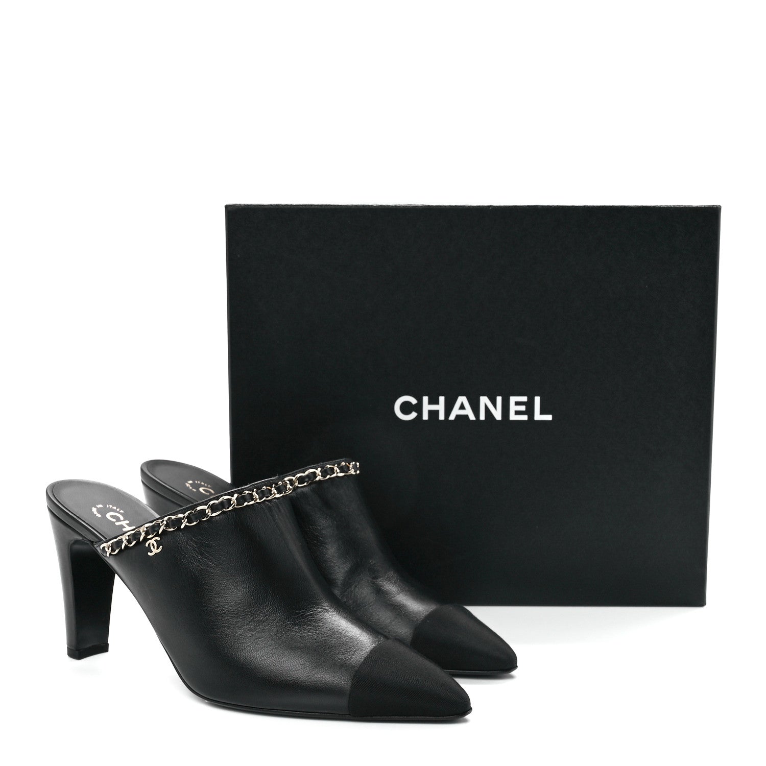 Chanel Lambskin Grosgrain Cap Toe Chain Mule 41 Black 9 of 9