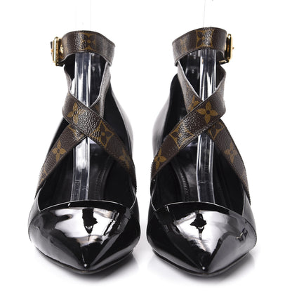 Louis Vuitton Calfskin Patent Monogram Cross Strap Pumps 39 Black 2 of 11