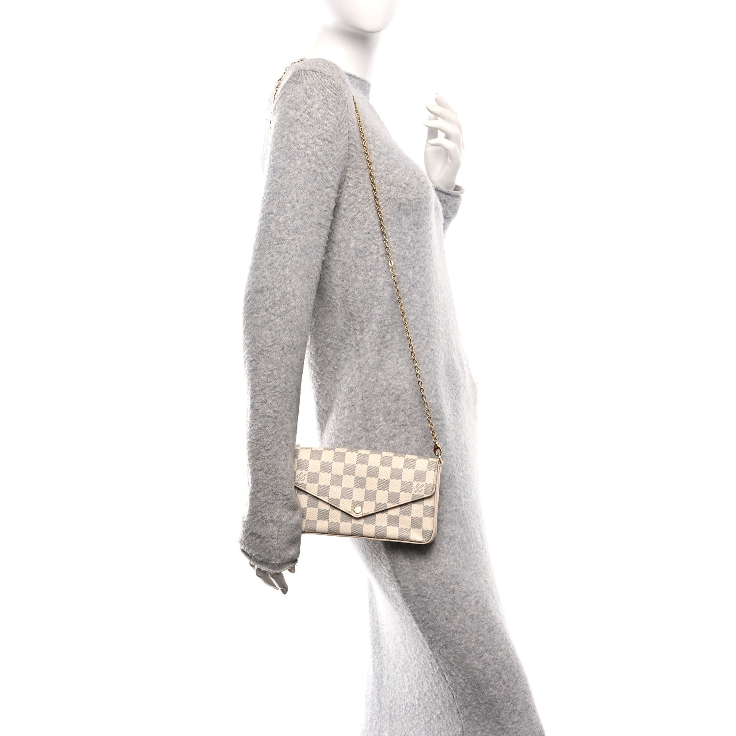 Louis Vuitton Damier Azur Pochette Felicie Chain Wallet Rose Ballerine 2 of 11