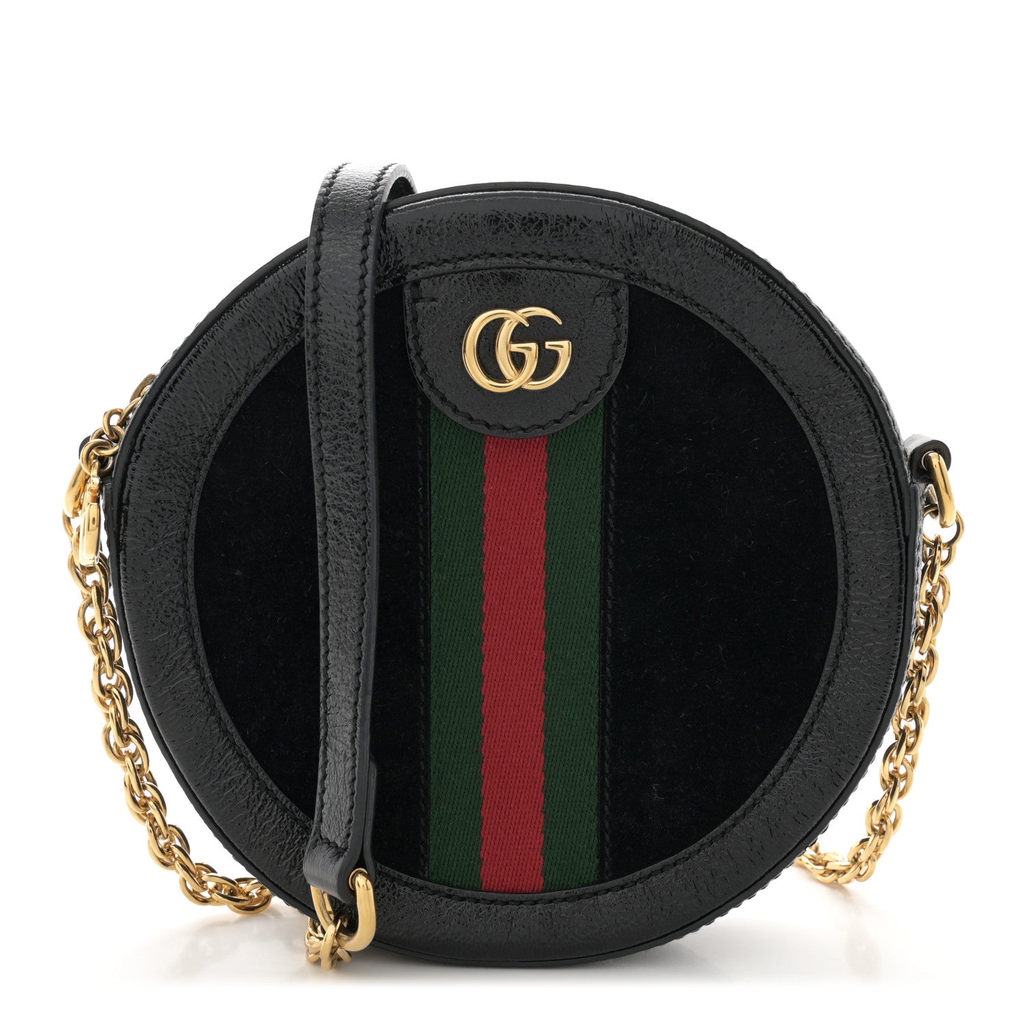 Gucci Suede Patent Web Mini Ophidia Round Shoulder Bag Black 1 of 10