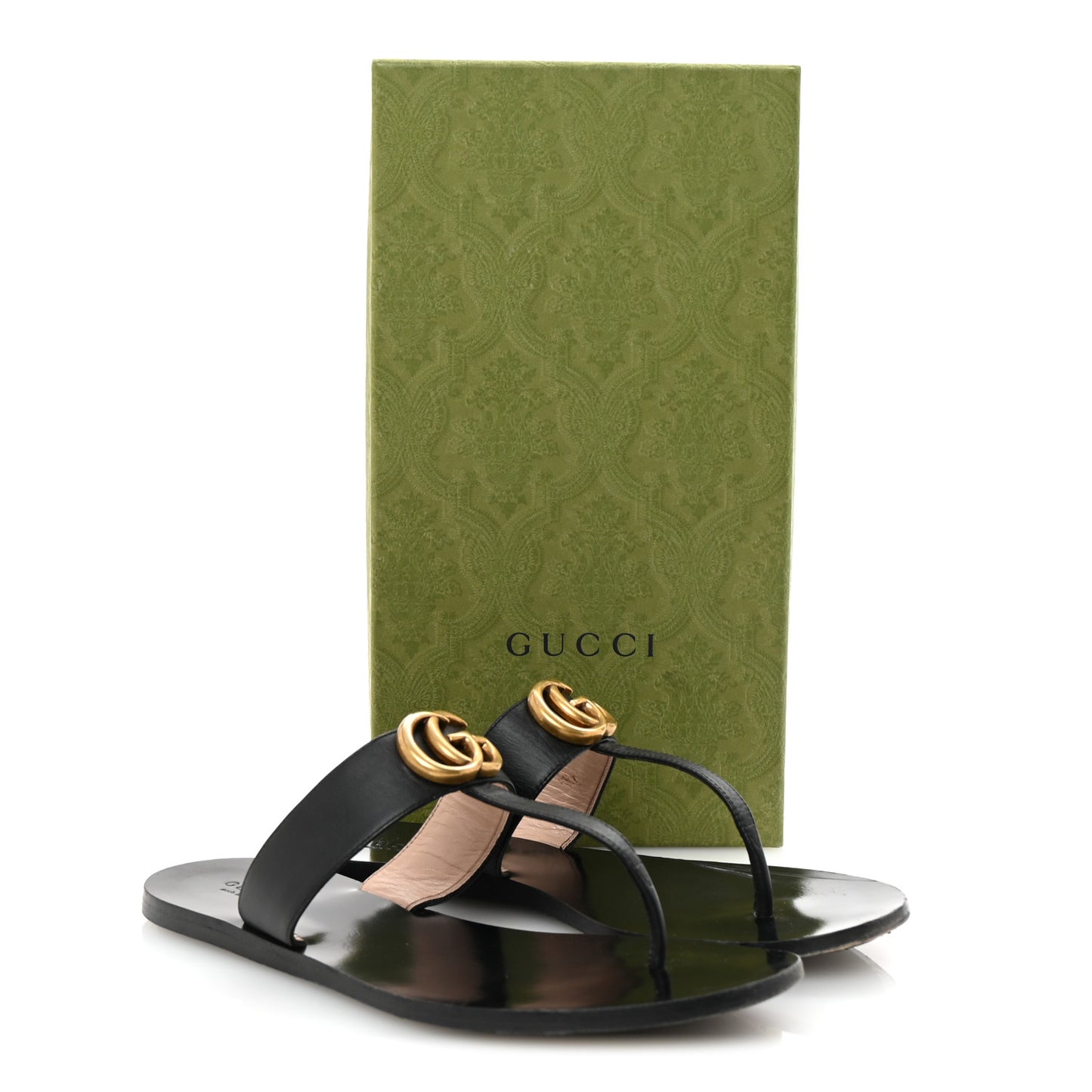 Calfskin GG Marmont Thong Sandals 39 Black