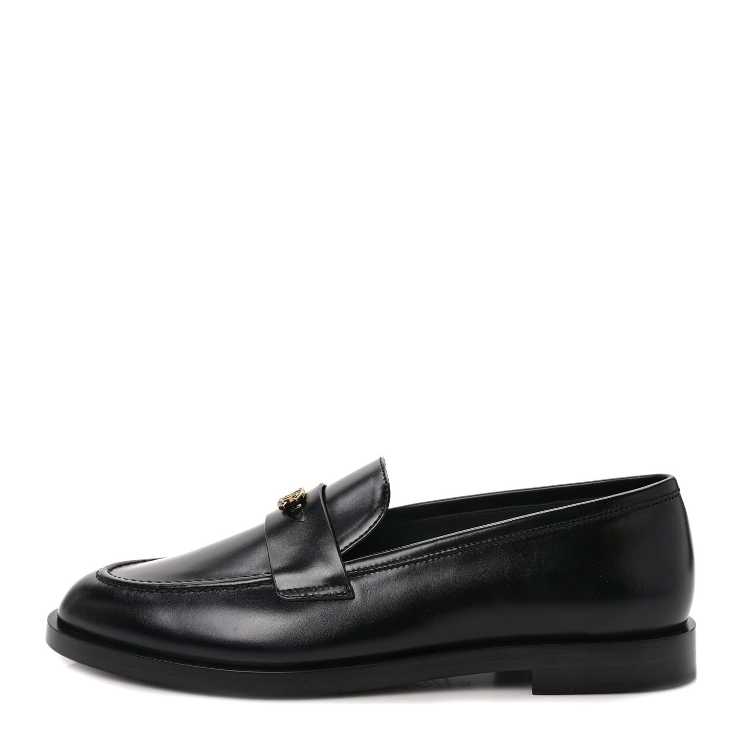 Shiny Calfskin CC Moccasin Loafers 38.5 Black