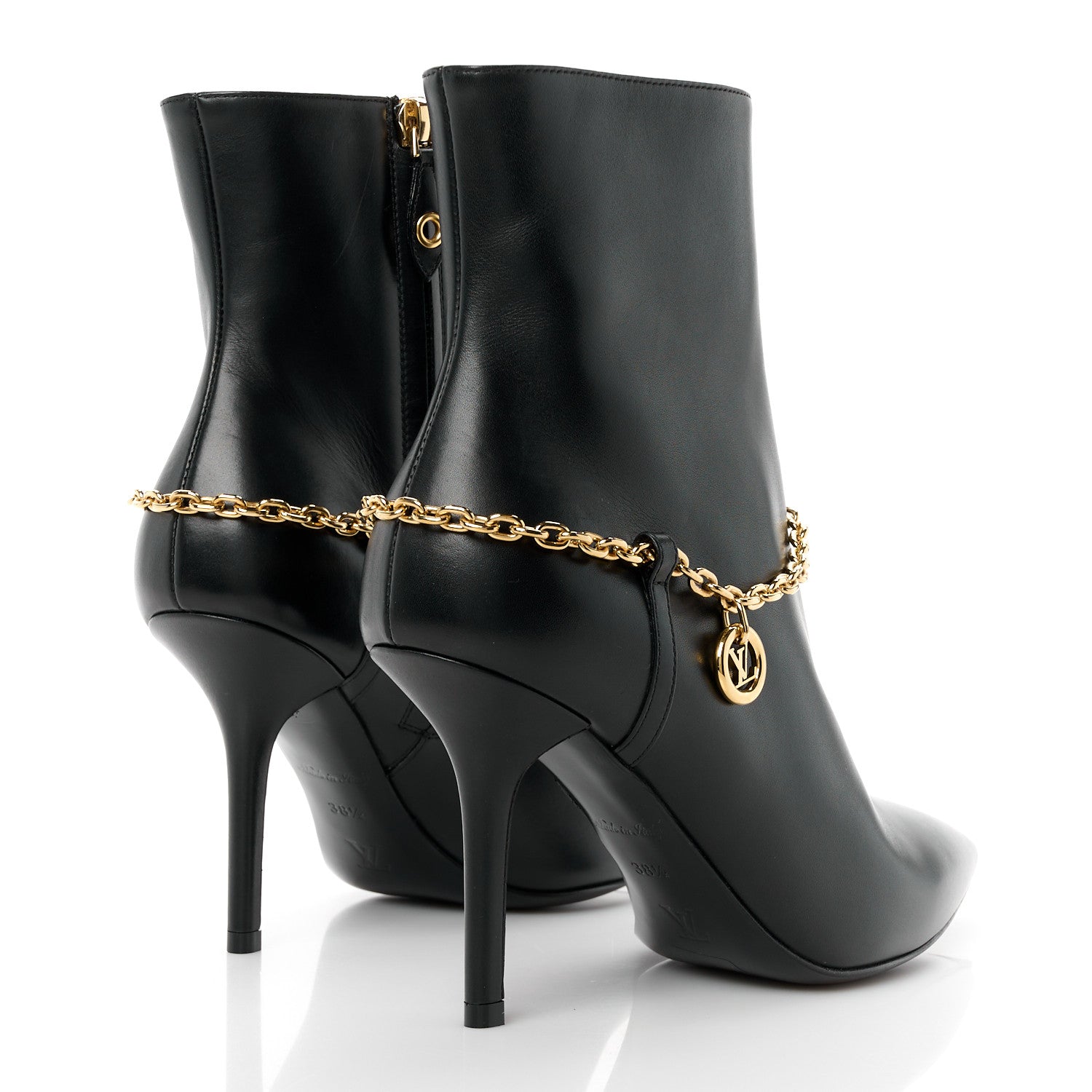 Louis Vuitton Calfskin Mansion Chain Ankle Boots 38.5 Black 4 of 9