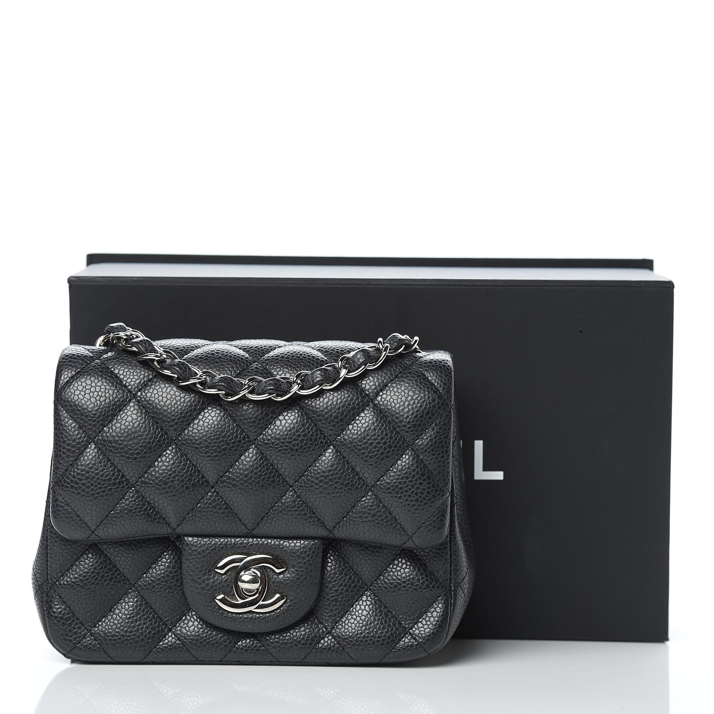 Pearly Caviar Quilted Mini Square Flap Black