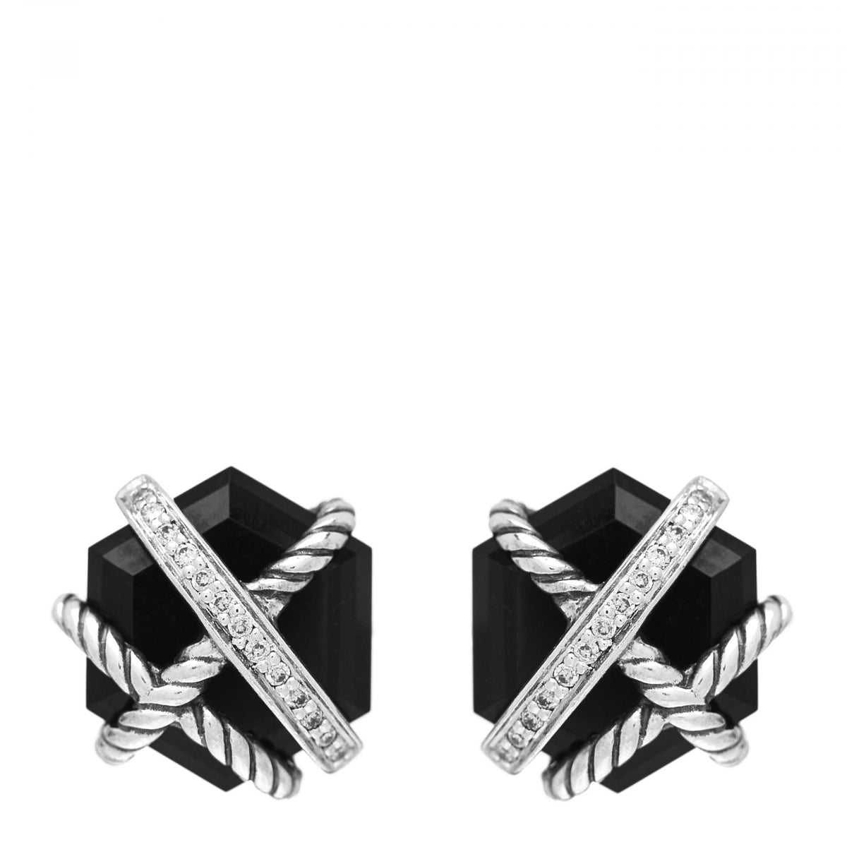 Sterling Silver Diamond Black Onyx 11mm Cable Wrap Earrings