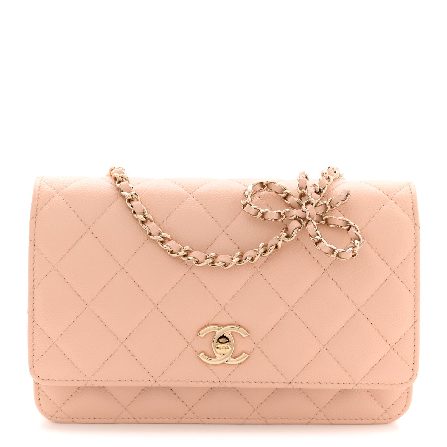 Chanel Caviar Quilted CC Turnlock Wallet On Chain WOC Beige 1 of 12
