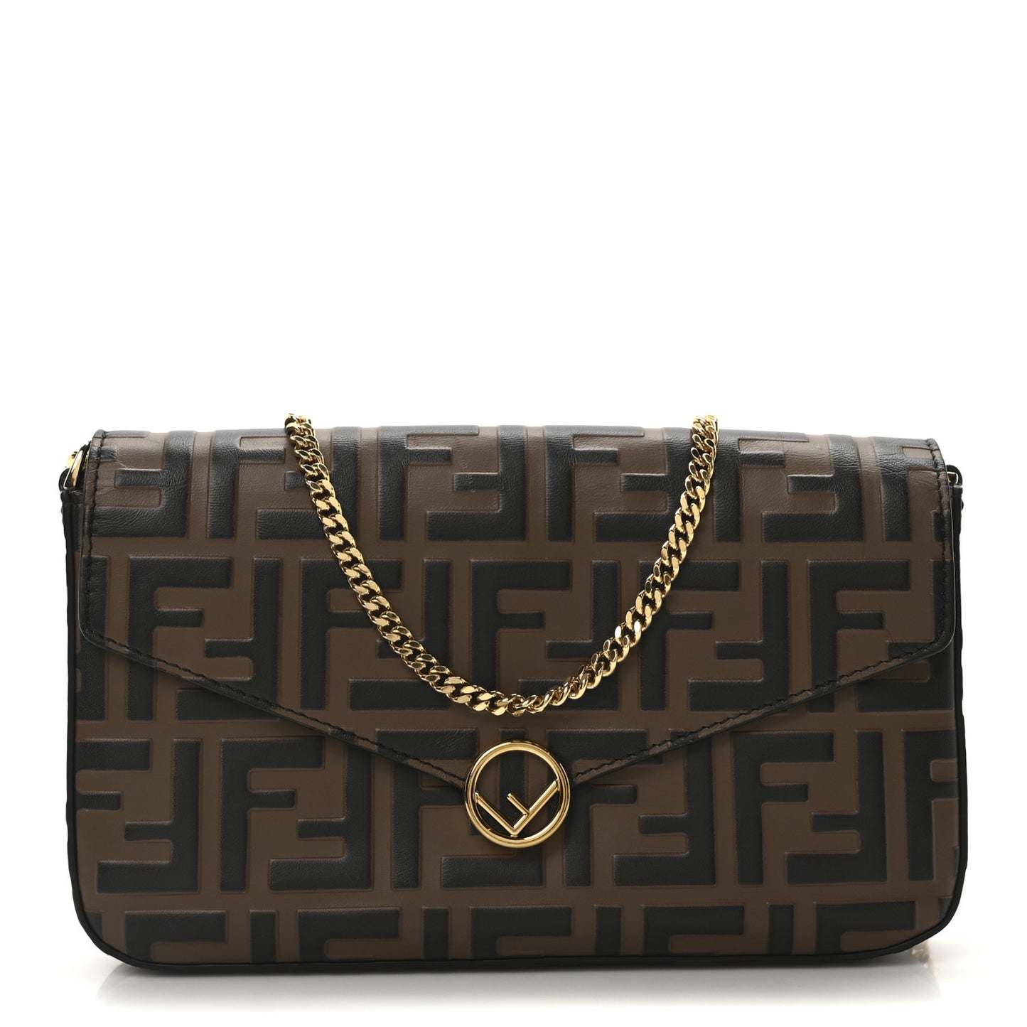 Vitello Soft F is Fendi Bi-Color FF 1974 Embossed Envelope Wallet On Chain with Pouches Maya Black