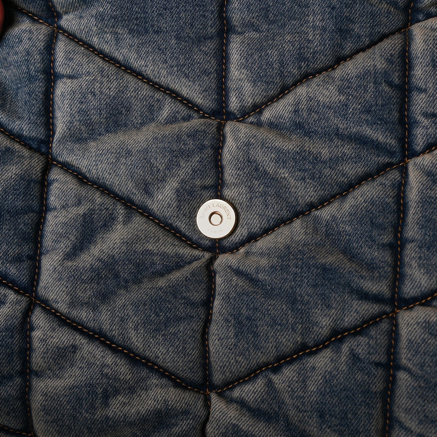 Denim Quilted Medium Loulou Puffer Monogram Chain Satchel Blue Cinnamon