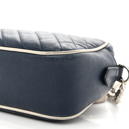 Gucci Vintage Effect Calfskin Matelasse Diagonal Small Torchon GG Marmont Chain Shoulder Bag Blue Agata Mystic White 12 of 17