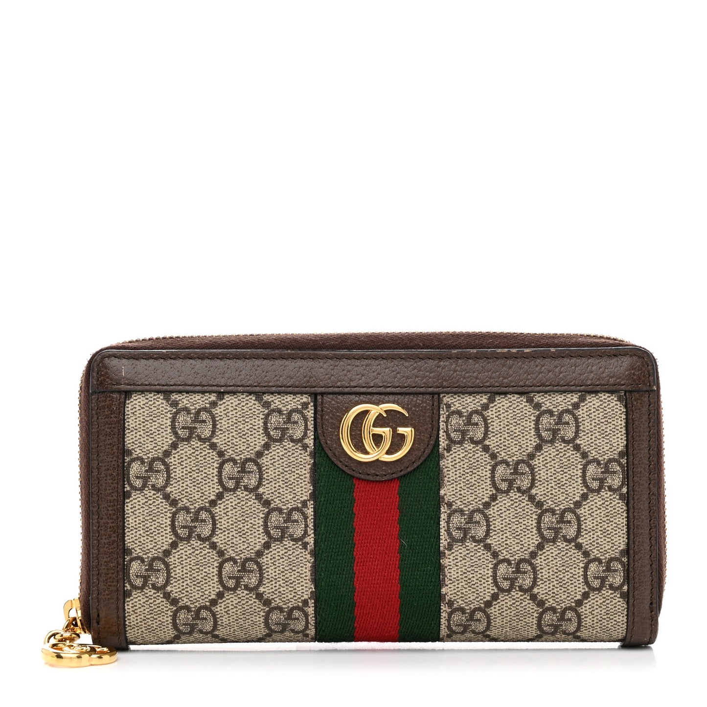 GG Supreme Monogram Web Ophidia Zip Around Wallet Brown