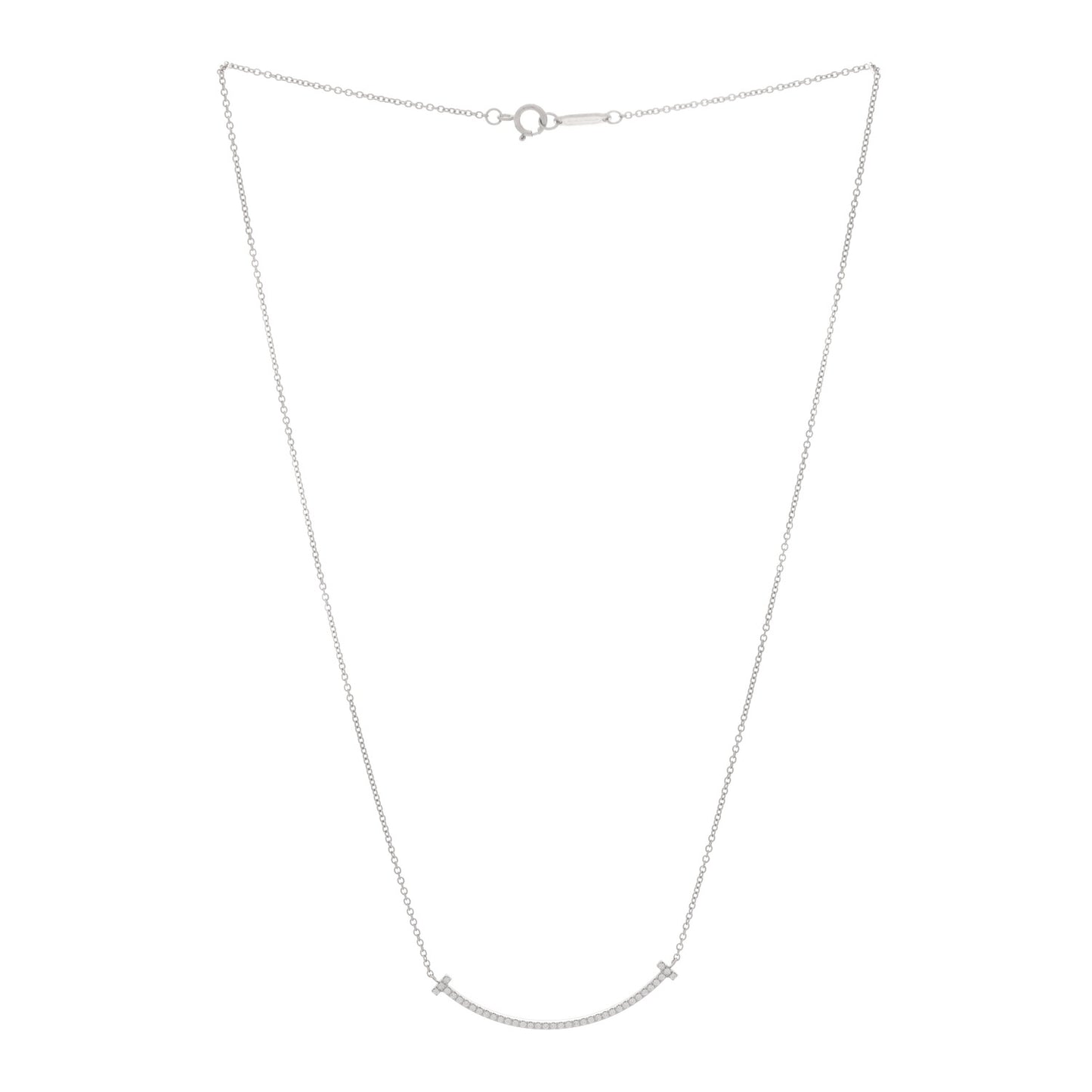 18K White Gold Diamond Small T Smile Pendant Necklace