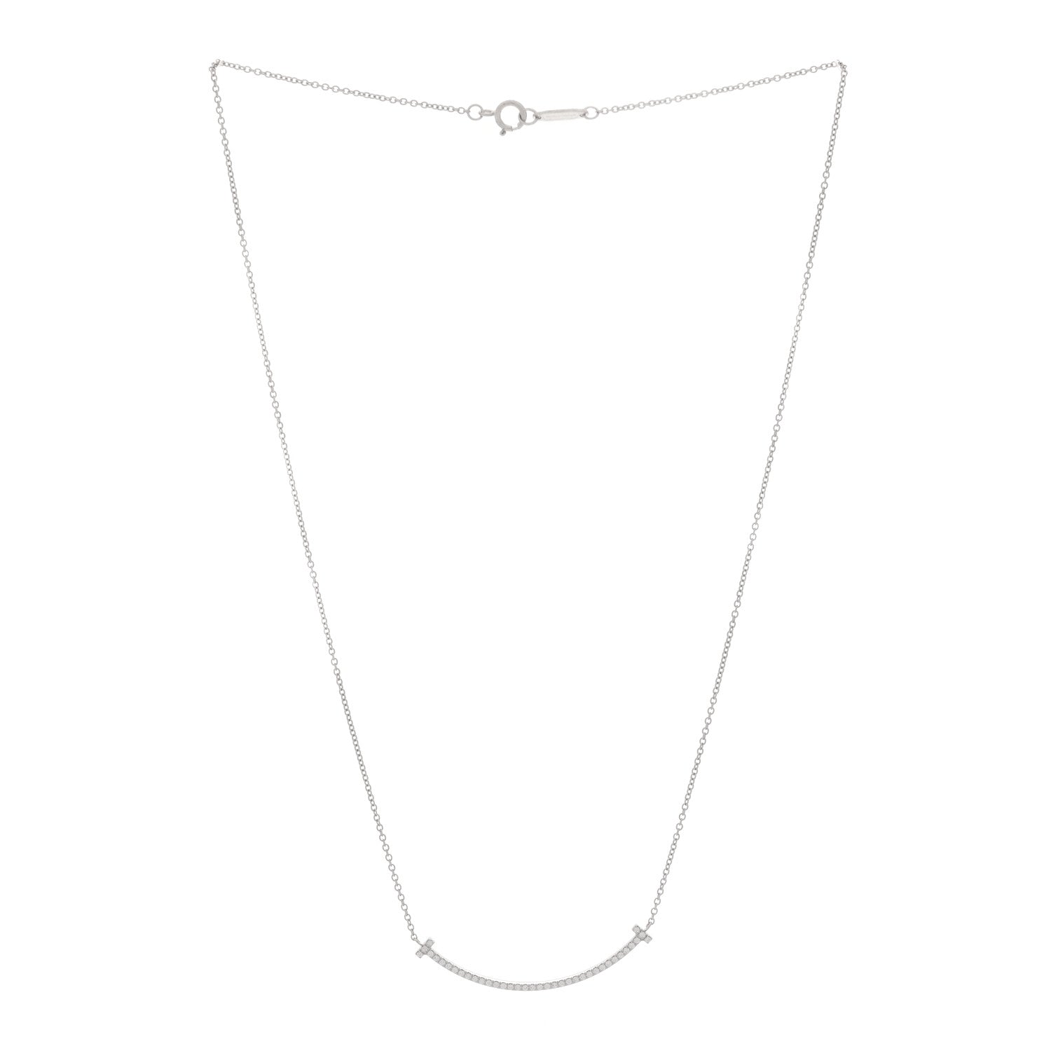 Tiffany 18K White Gold Diamond Small T Smile Pendant Necklace 3 of 6