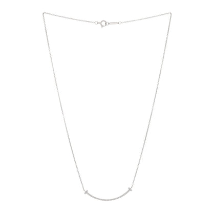Tiffany 18K White Gold Diamond Small T Smile Pendant Necklace 3 of 6