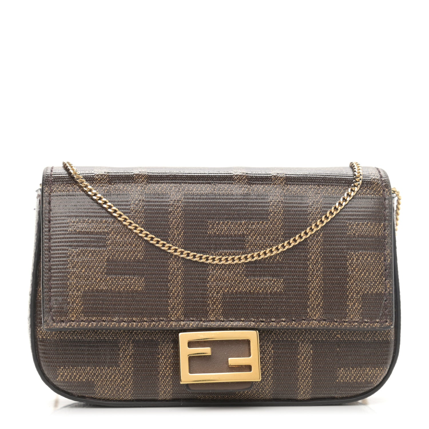 Fendi Glazed Fabric FF 1974 Nano Baguette Charm Mogano Panna 1 of 11