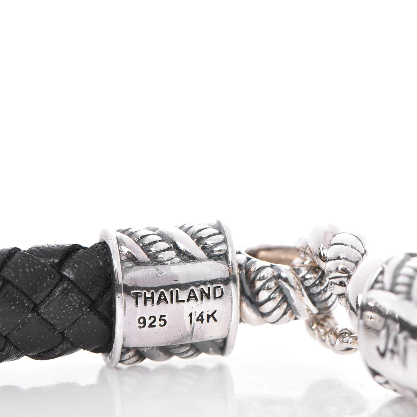 JAI Sterling Silver Woven Leather M Bracelet Black