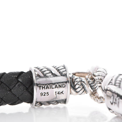 John Hardy JAI Sterling Silver Woven Leather M Bracelet Black 4 of 5