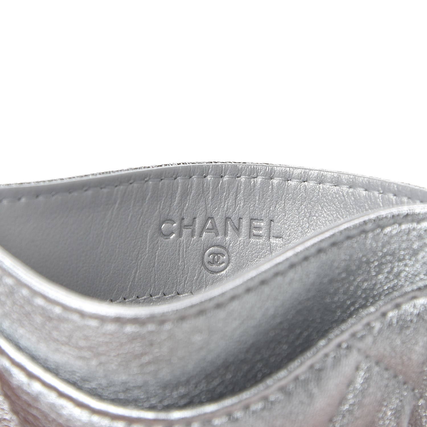 Chanel Metallic Lambskin Quilted Card Holder Silver 6 of 9
