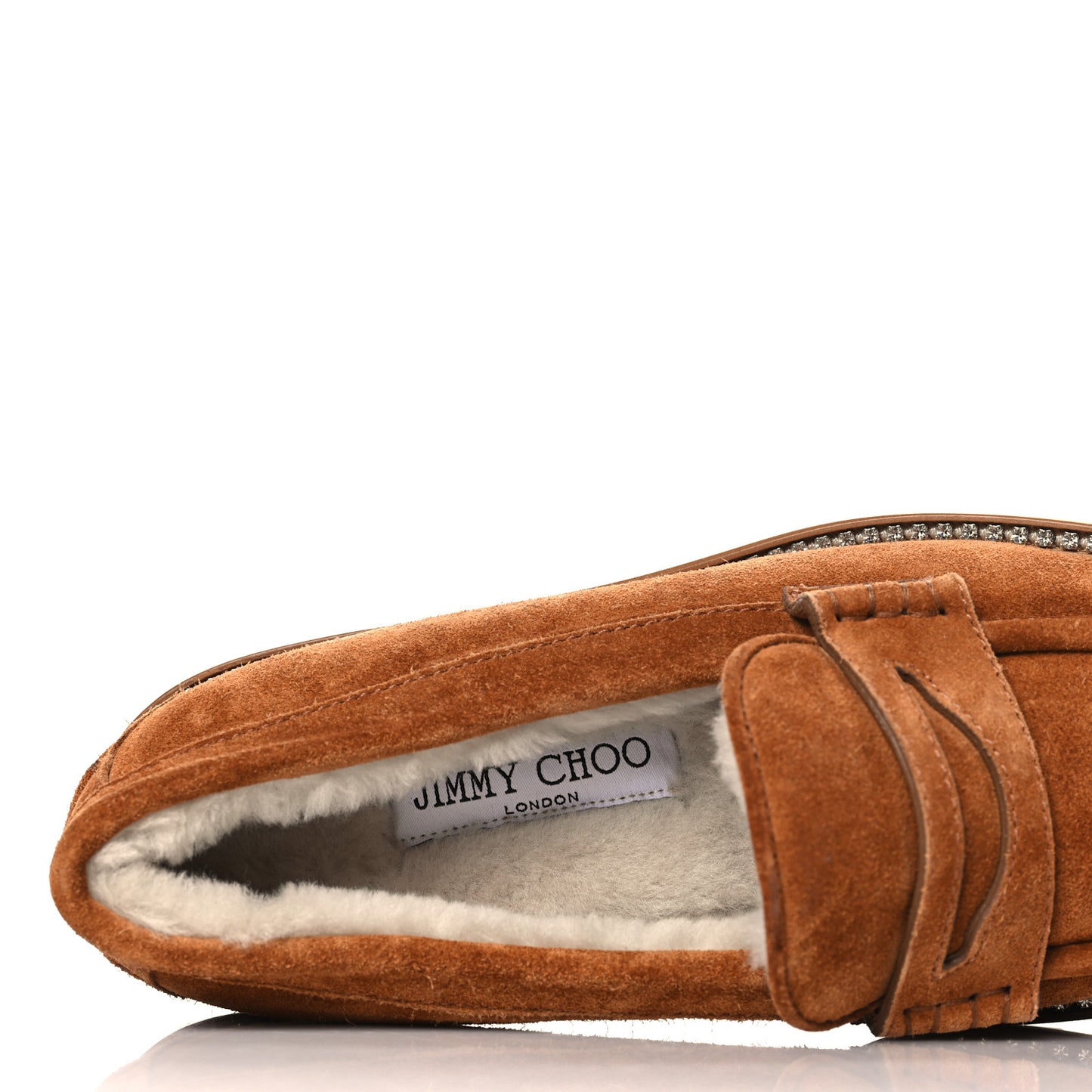 Suede Shearling Crystal Deanna Penny Loafers 37.5 Natural Tan