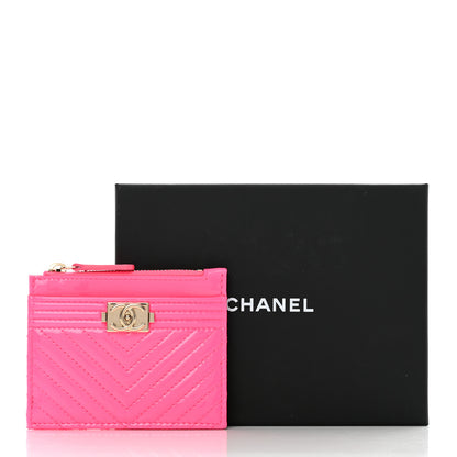 Chanel Patent Chevron Quilted Boy Zip Card Holder Neon Pink 8 of 8