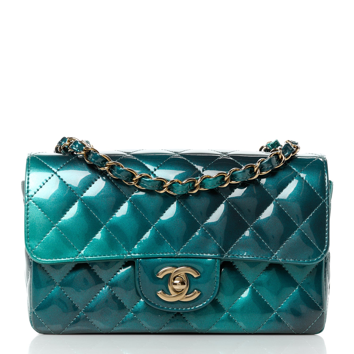 Chanel Shaded Patent Calfskin Quilted Mini Rectangular Flap Green Blue 1 of 13