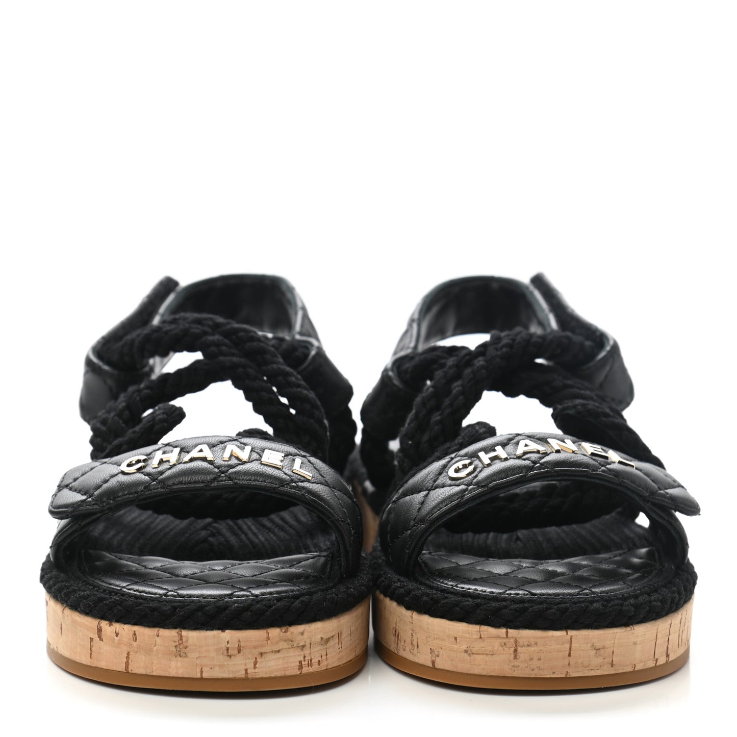 Cord Lambskin Quilted Logo Sandals 37 Black